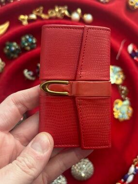 Vintage Red Leather Key & Card Holder with Gold Accent